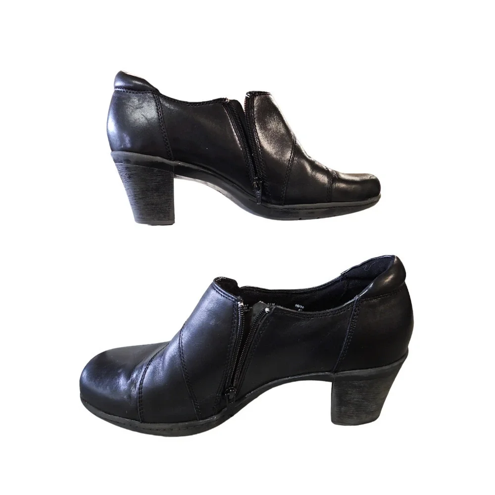 Clarks Bendables Black Leather Side Zip Heeled‎ Ankle Boots Sz 9.5